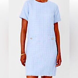 Ann Taylor Petite Tweed Button Pocket Shift Dress NWT SZ 2P Ice Blue